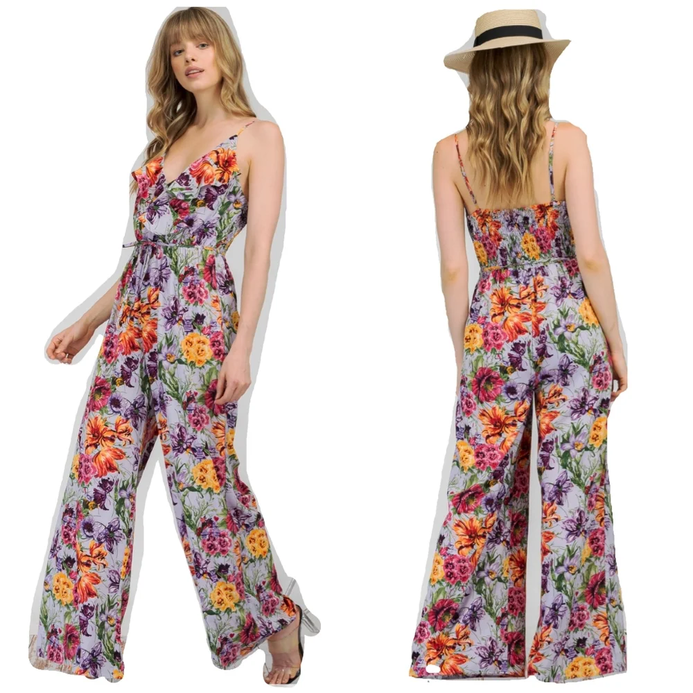 LAST 1❗️AMBITION Lavender Floral Wide Leg Jumpsuit - Picture 7 of 10